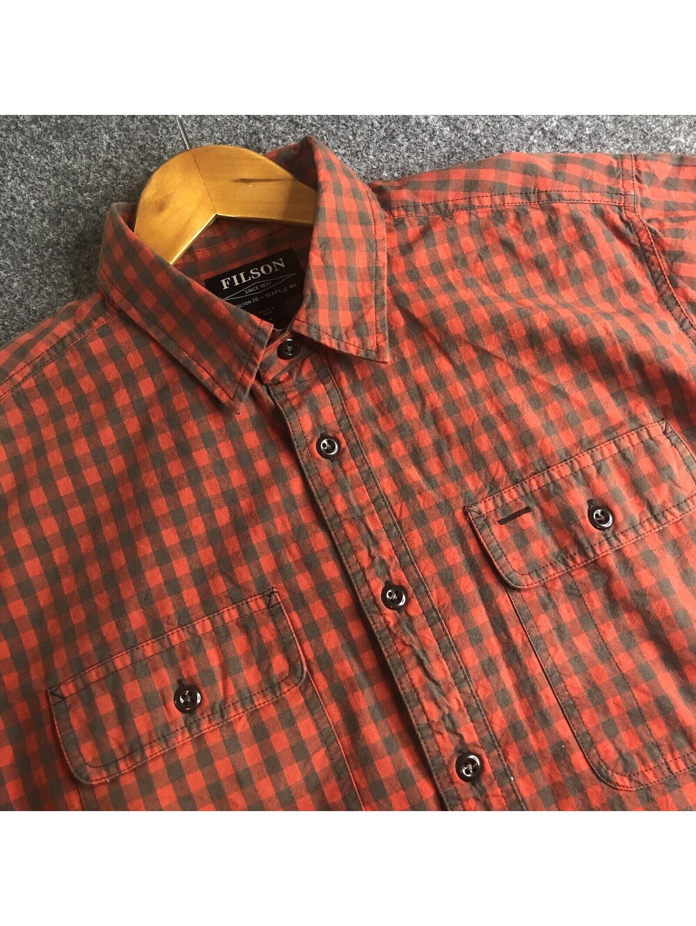 Filson Shirt Mens Large Red Blue Buffalo Short Sleeve Button 100% Cotton Pockets